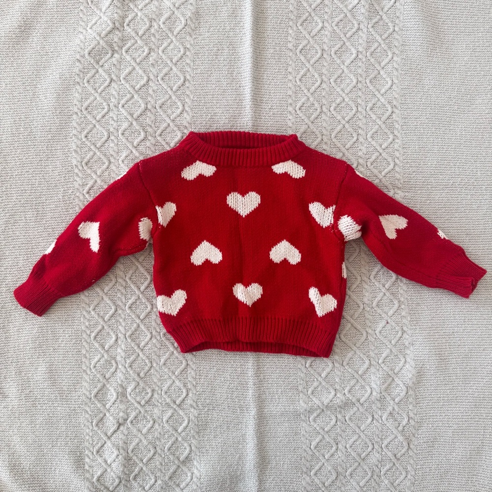 Red & White Heart Baby Chunky Knit Sweater